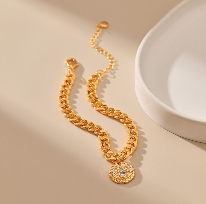 round brand micro inlaid zircon eye pattern neutral thick chain heavy industry bracelet personality trend hand jewelry plated_voghion.com