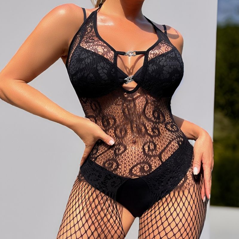 Net Clothes Sexy Lingerie Plus Size Backless Open Crotch Jumpsuit YD594_voghion.com