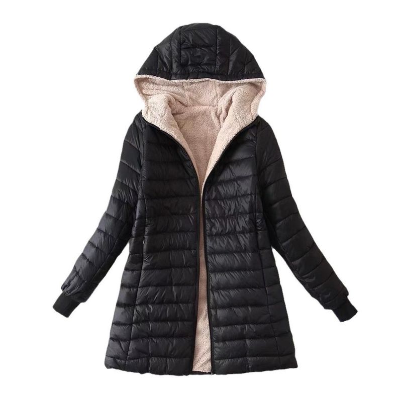 Abbigliamento da donna, cappotto in velluto di cotone, caldo cappotto in pelle di agnello, lunghezza media, sottile, con cappuccio_voghion.com