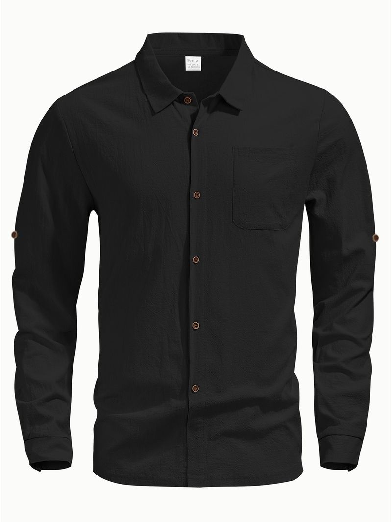 Europäische und amerikanische Herren Sommer Leinen Kurzarm Strickjacke Casual Button-up Strand Urlaub lose Hemd_voghion.com