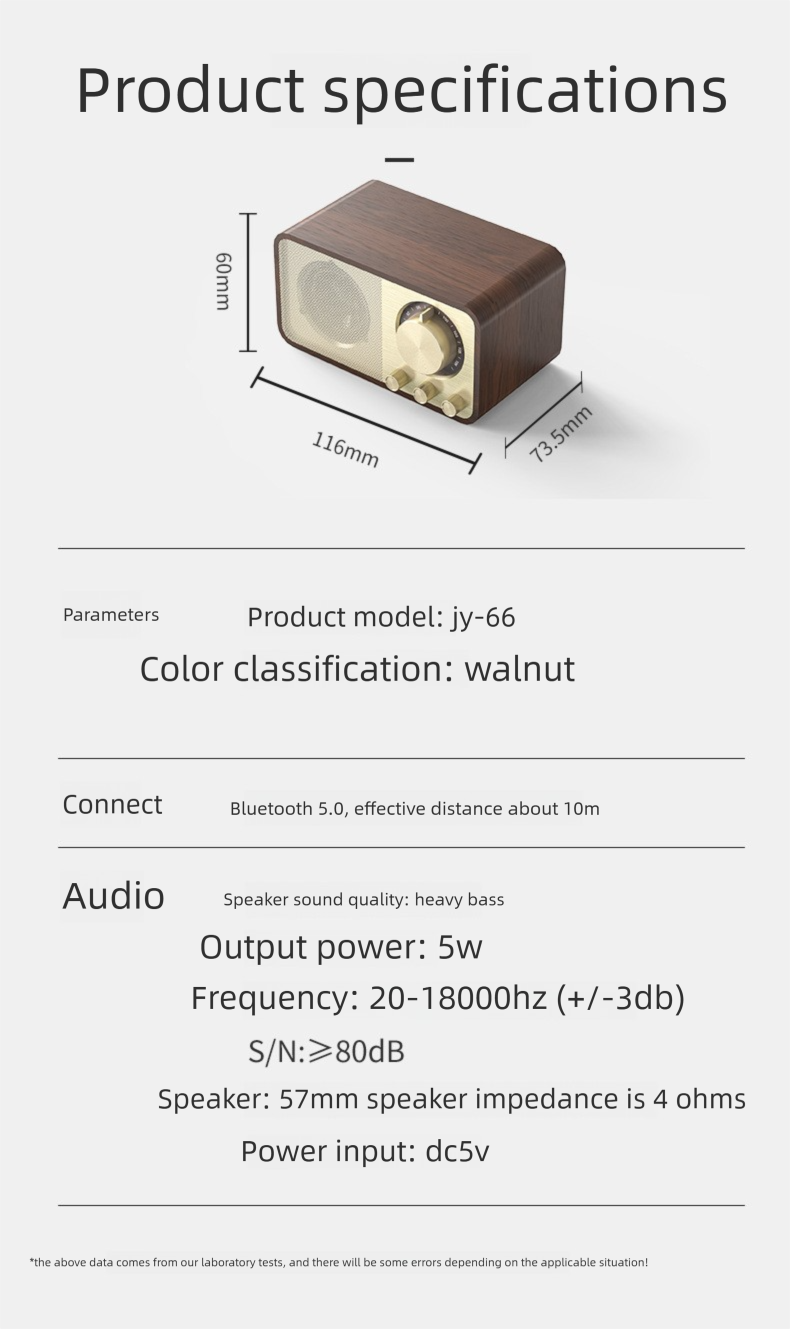 New JY66 Bluetooth Wooden Classical Home Radio Subwoofer Card Slot Small Speaker_voghion.com