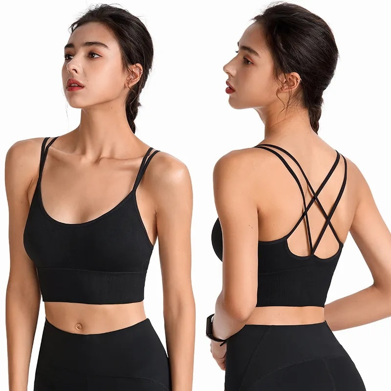 Soutien-gorge de Sport pour femmes, dos rembourré, bretelles croisées, haut court de Yoga, d'entraînement, Bralette_voghion.com