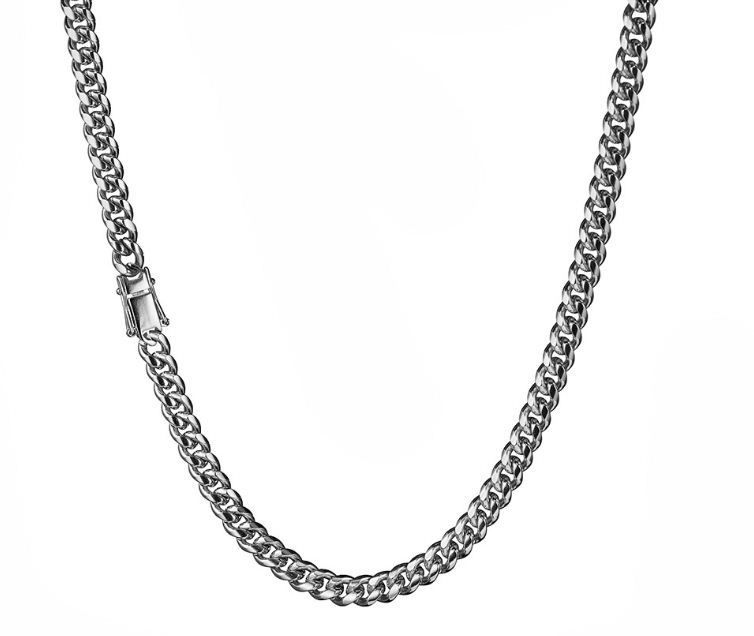 Set di gioielli da uomo in acciaio alla moda, colore titanio, acciaio inossidabile, catena cubana, collana con crittografia_voghion.com