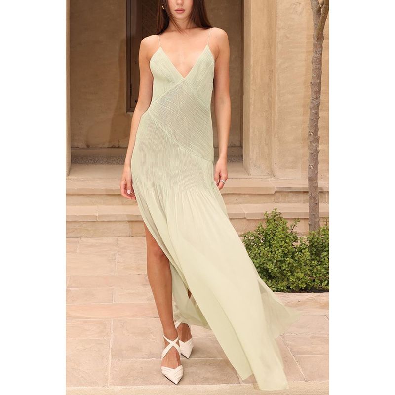 Frühling/Sommer Neues Plissee-Hosenträger-Durchsichtiges INS-Freizeit-Lockeres Kleid_voghion.com