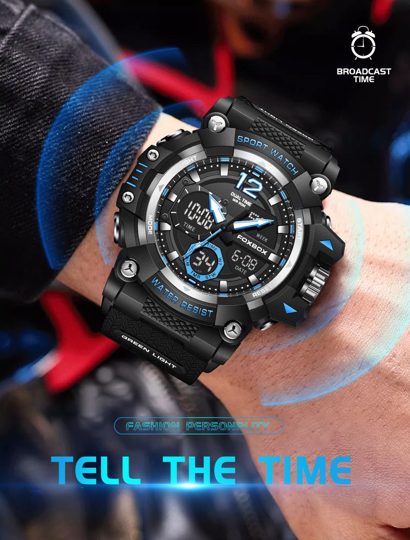 Reloj deportivo impermeable para hombre con pantalla dual, manecillas luminosas y cronómetro: ligero y resistente para actividades al aire libre._voghion.com