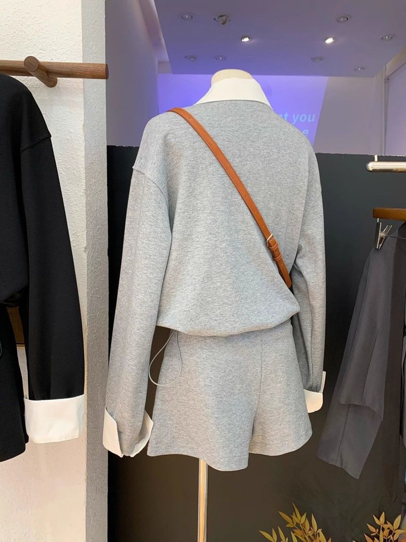 Autumn Layered Look Set – Mock Two-Piece Polo Sweatshirt & Asymmetrical Skort (S-2XL, Polyester Blend, Office-to-Outing Versatility)_voghion.com