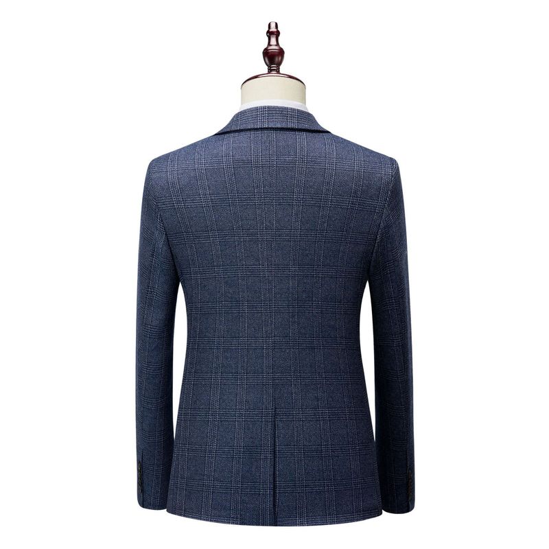 Conjunto de chaqueta de traje casual delgado a cuadros de ropa de hombre de 3 piezas_voghion.com
