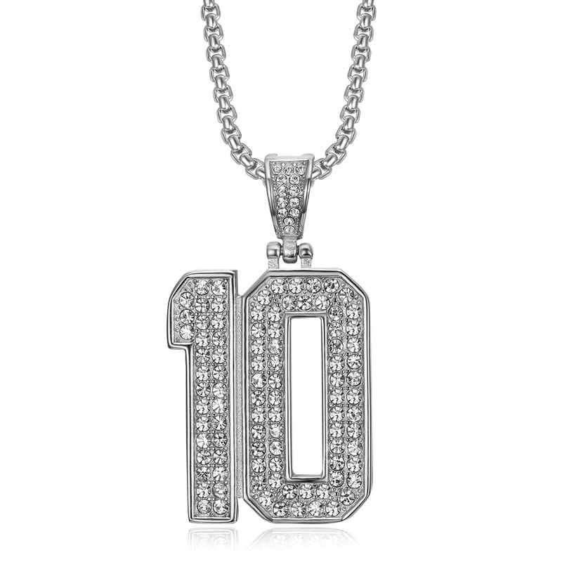 Collana con ciondolo a forma di numero 10 in acciaio inossidabile placcato oro con diamanti, gioielli da uomo Hip Hop HIPHOP_voghion.com