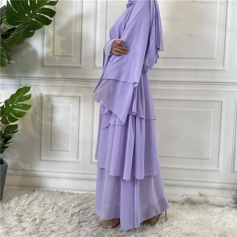 Women's Middle Eastern fashion classic Islamic Dubai new three-layer chiffon cardigan robe _voghion.com