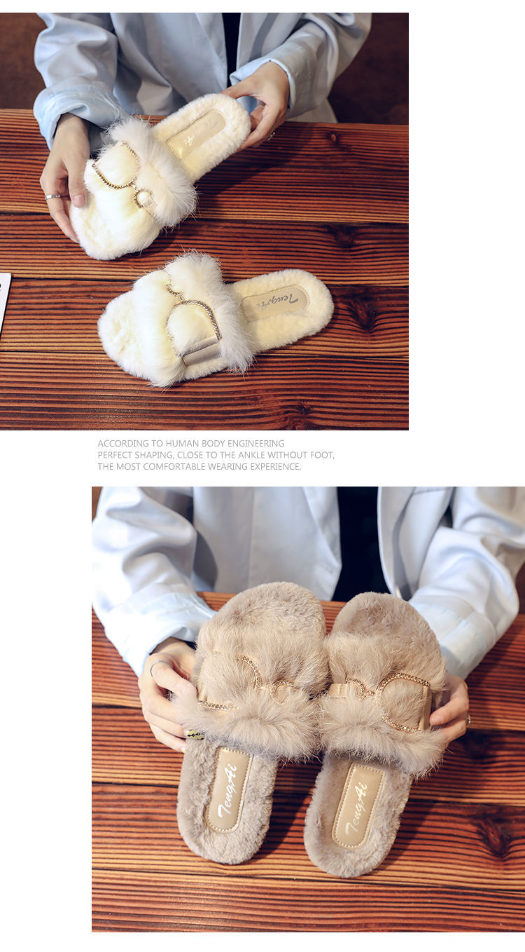 True Rabbit Hair For Female Outwear 2024 Spring And Autumn New Internet Celebrity Fairy Home Flat Bottom Cotton Slippers_voghion.com