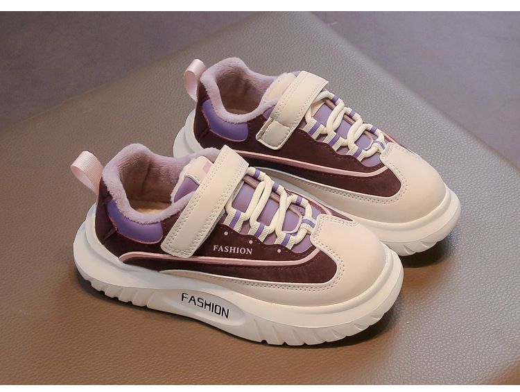 Children's velvet platform sports shoes autumn and winter new boys handsome color matching casual shoes girls running shoes_voghion.com