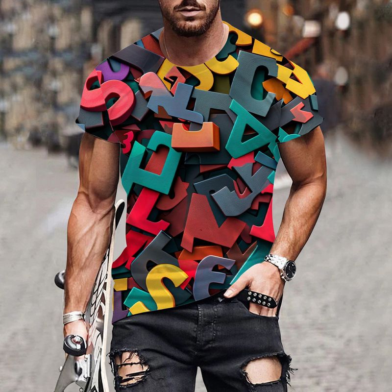 2024 Heißer Verkauf 3D Digitaldruck Sommer Neuer Trend Kreatives Kurzarm-T-Shirt für Männer_voghion.com