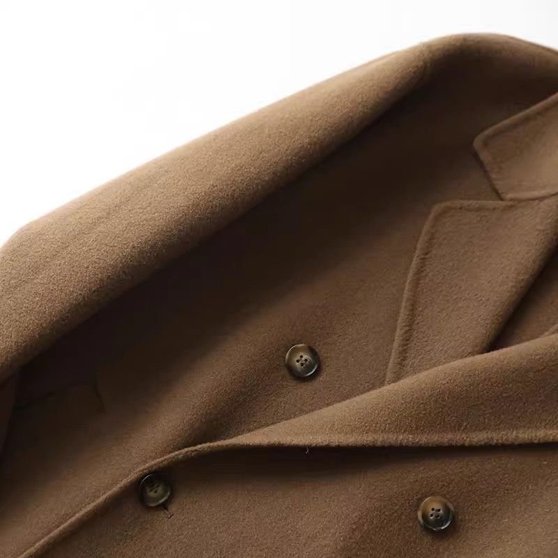 Übergroßer zweireihiger Mantel aus Wollmischung für Herren – Langer, knielanger Trenchcoat (M-3XL, Schwarz/Kaffee)_voghion.com