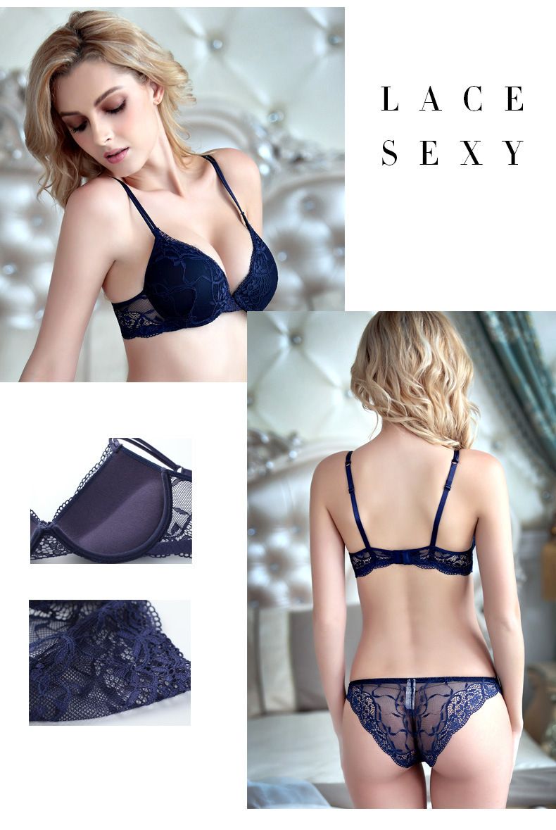 Sexy Deep V Women's Underwear Small Chest Gathering Anti Sagging Primitive Red Lace Bra Set_voghion.com