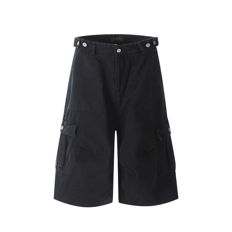Herrenbekleidung High Street Lockere Arbeitsshorts mit weitem Bein Herren-Sommer-Plissee-Design Abgenutzte, verwaschene Jeansshorts_voghion.com