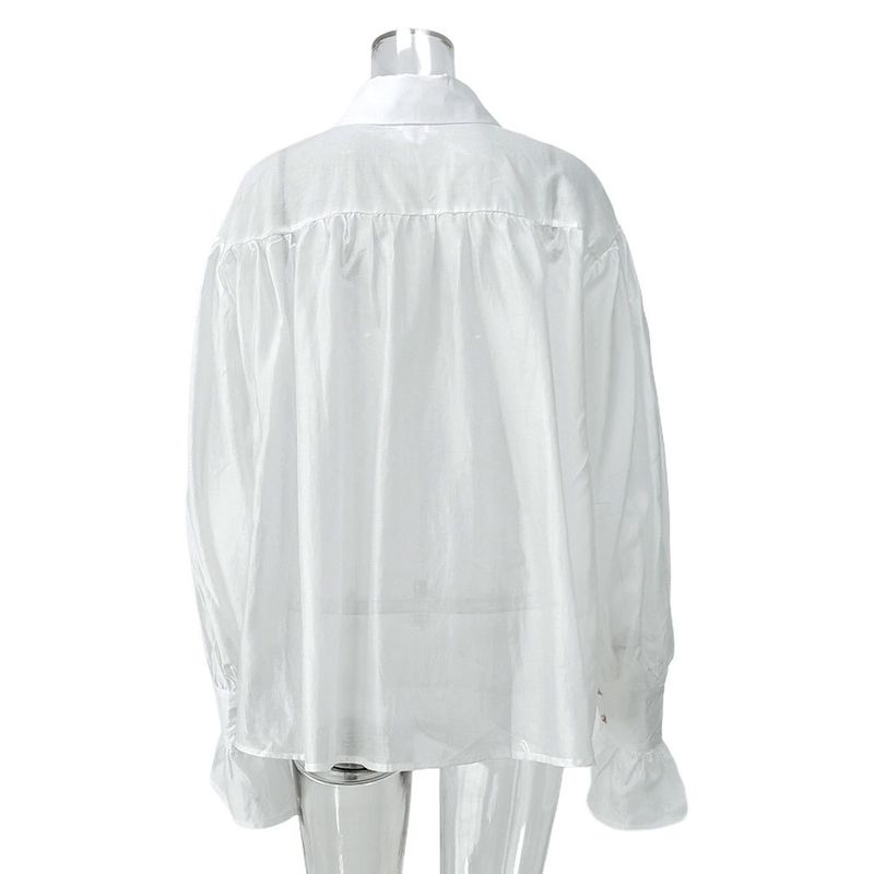 Camicia da donna in tinta unita, elegante e leggera, in stile francese, di alta qualità, primaverile, sexy e trasparente_voghion.com