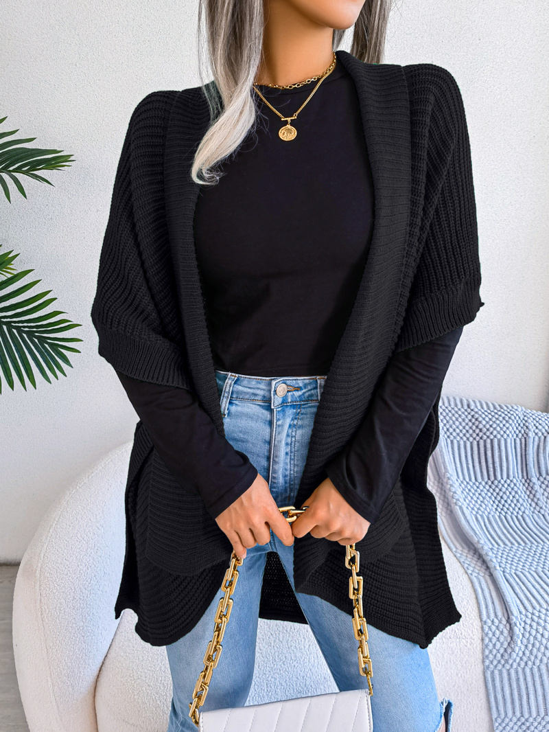 Women Knit Cardigan Open Front Sweaters Casual Coat Loose Fit Side Split Confortable Stylish Pure Color Fall_voghion.com