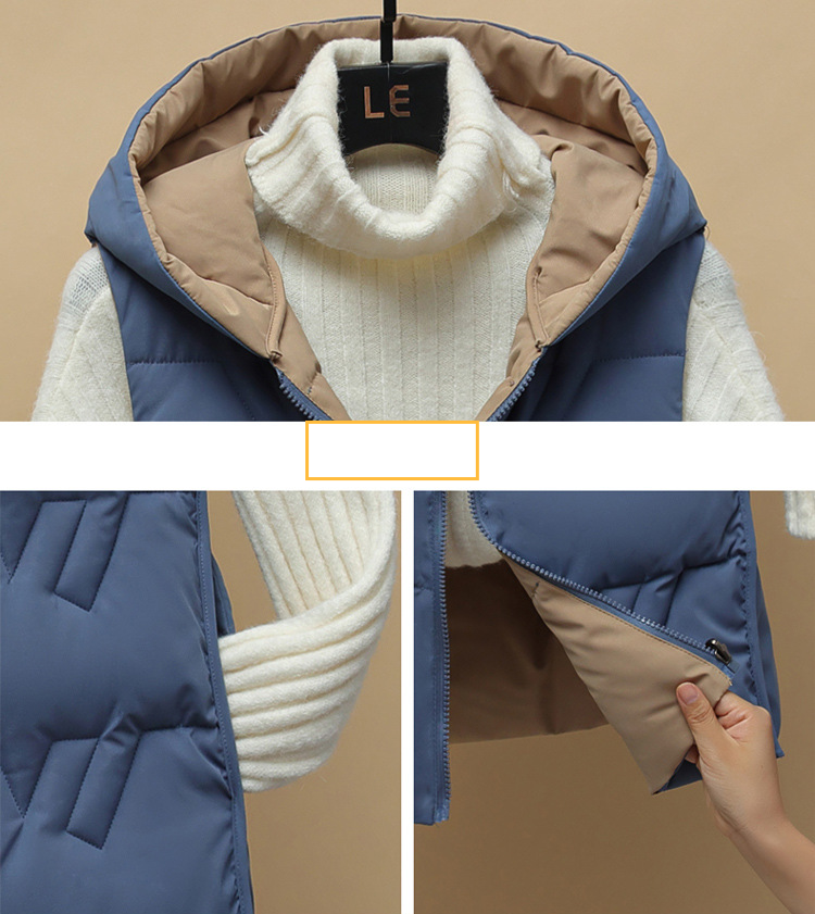 Vêtements pour femmes automne et hiver, manteaux légers et décontractés à capuche réversibles, style universitaire, gilet mince pour étudiantes_voghion.com