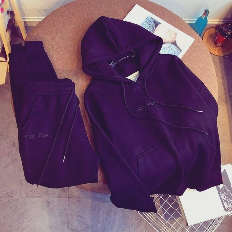Dameklær Tykk fløyelsgenser med hette Damedress Bokstaver Sport Fritid Mote Vestlig stil Todelt dress_voghion.com