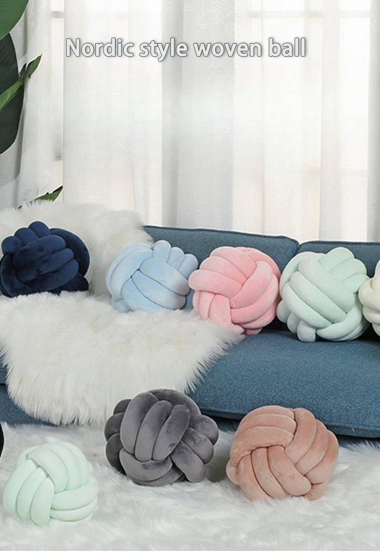 Wool Ball Pillow Three Strand Rope Knotted Ball Pillow Hand Woven Velvet Pillow Cushion Knot Bay Window Cushion_voghion.com
