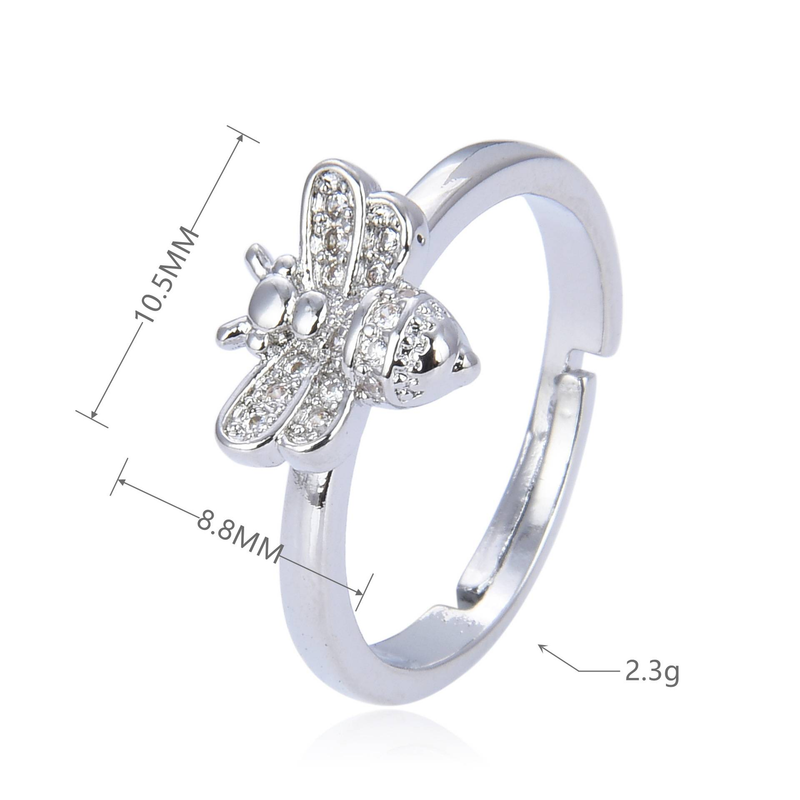 Damen-Schmuckset, modischer Diamant-CZ-Zirkon-Bienenring, weiblicher Zeigefingerring, Öffnung verstellbar, Handschmuck, Netz, Promi-Stil_voghion.com