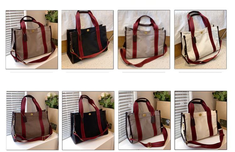 Women's Tote Bags Canvas Color-blocking Hand-held Tote Bag, Retro And Trendy, Large And Small Single-shoulder Crossbody Bag_voghion.com