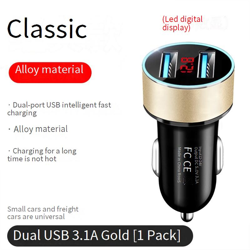 Autoladers Auto snellader Sigarettenaansteker 3.1A Digitaal display Autolader Slimme flitslader Dubbele poort USB Blauw licht_voghion.com