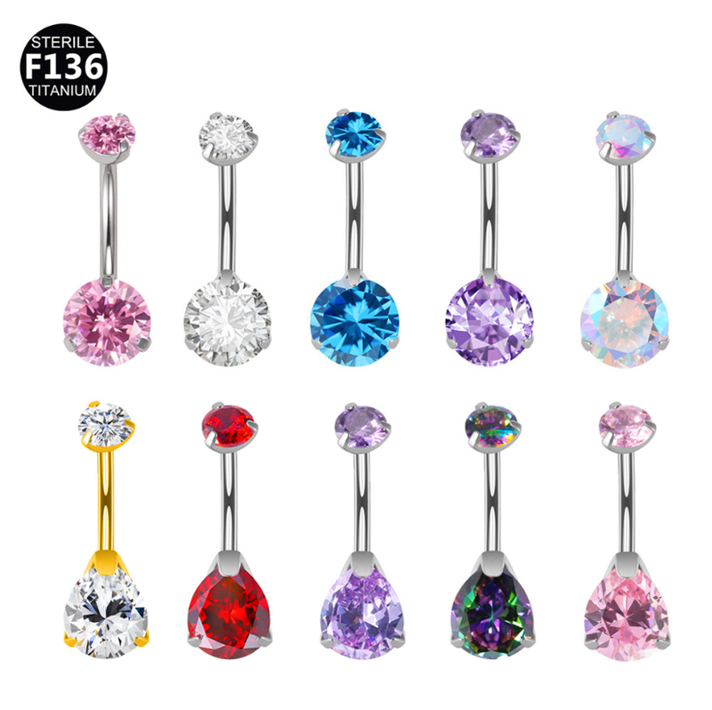 Piercing per ombelico da donna, in lega di titanio, 6-14 mm, con asta di presa, a doppia testa, in zircone, con filettatura interna, fibbia per ombelico, ornamento per il corpo._voghion.com