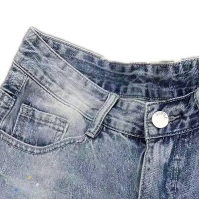 Men's Distressed Denim Shorts - Trendy Light Blue Ripped & Hand-Painted Design (S-2XL, High Stretch, Low Rise)_voghion.com
