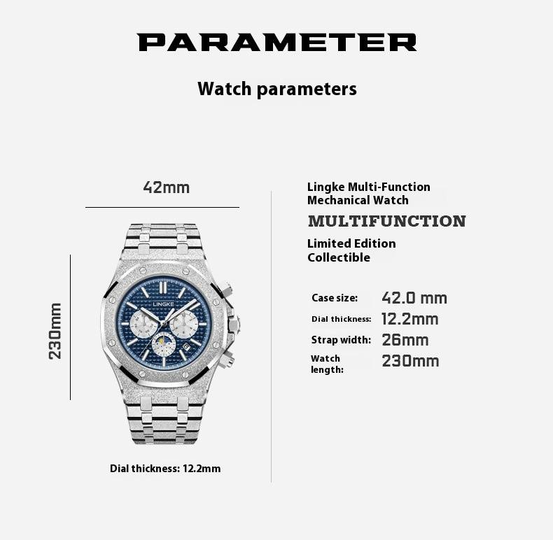 Men's Automatic Mechanical Watch With Luminous Hands, 50M Water Resistant, Sapphire Crystal, Stainless Steel Bracelet, Date Display_voghion.com