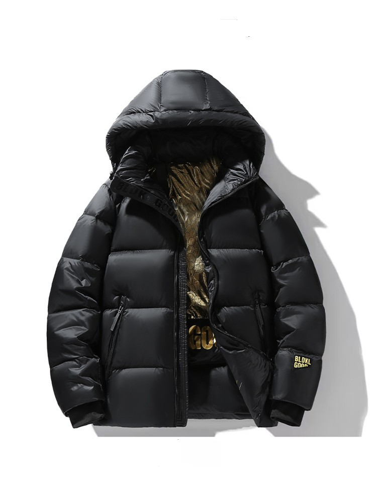 Giacca invernale imbottita da uomo nera e oro – Cappotto in poliestere di media lunghezza con isolamento spesso_voghion.com