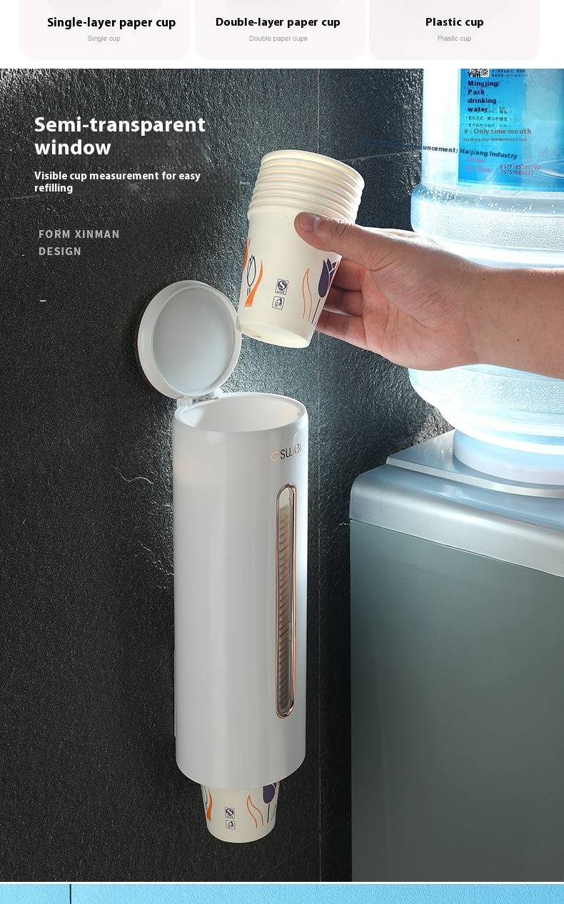 Wall-Mounted Paper Cup Dispenser – One-Touch Automatic Cup Holder For Offices & Cafés (Gold/Matte/Single/Dual Tubes, 6 Colors)_voghion.com