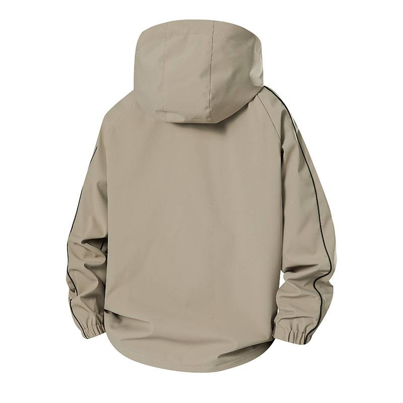 Unisex Waterproof Windbreaker Jacket – Oversized Streetwear Hooded Windcoat (S-XXXL, Mocha/Black/White)_voghion.com