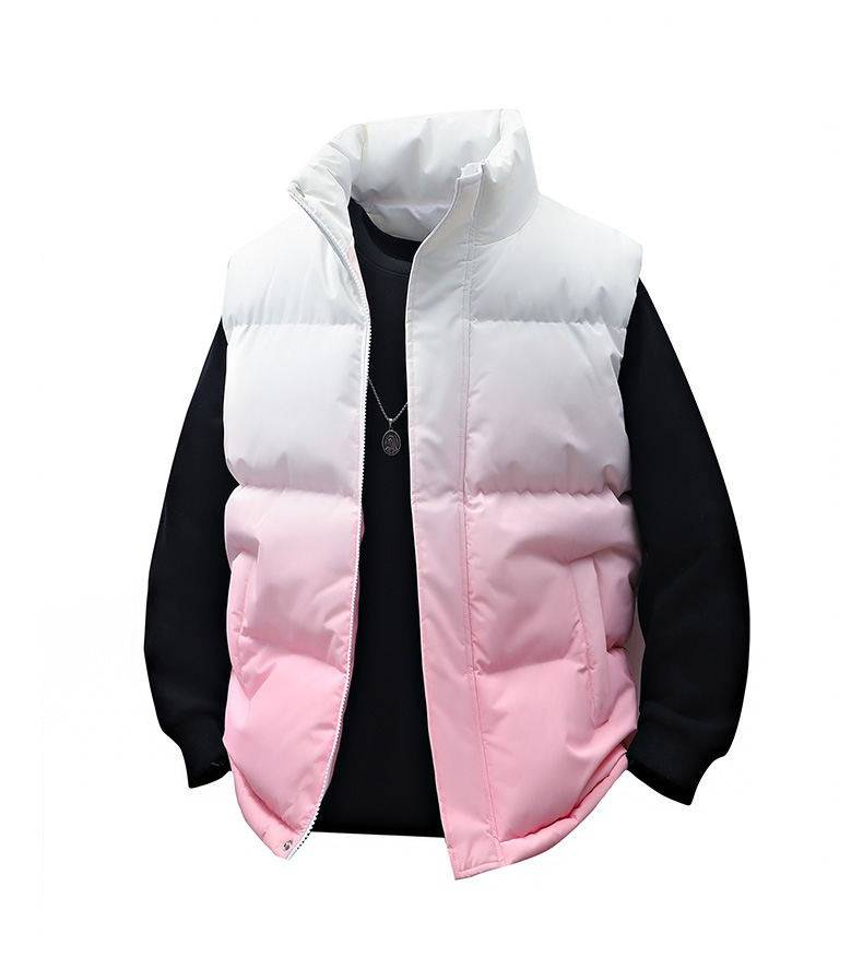 Gilet unisex in cotone sfumato con collo alto - Elegante capo da indossare a strati per il guardaroba autunnale e invernale (grigio/nero/rosa, taglie dalla M alla 5XL)_voghion.com