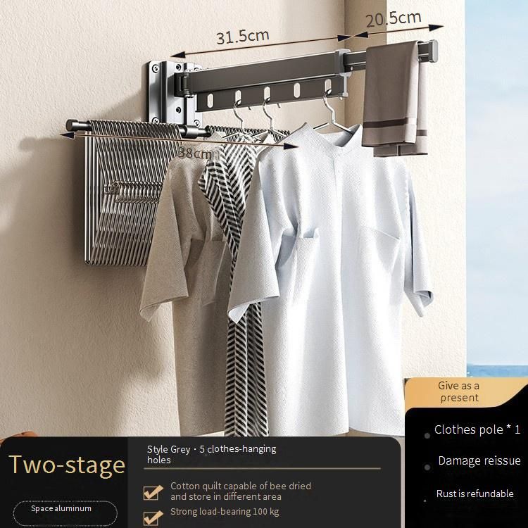 An der Wand montierter, faltbarer Wäscheständer mit winddichten Löchern und Aufbewahrungsstangen, platzsparender Wäsche-Organizer für den Balkon,_voghion.com