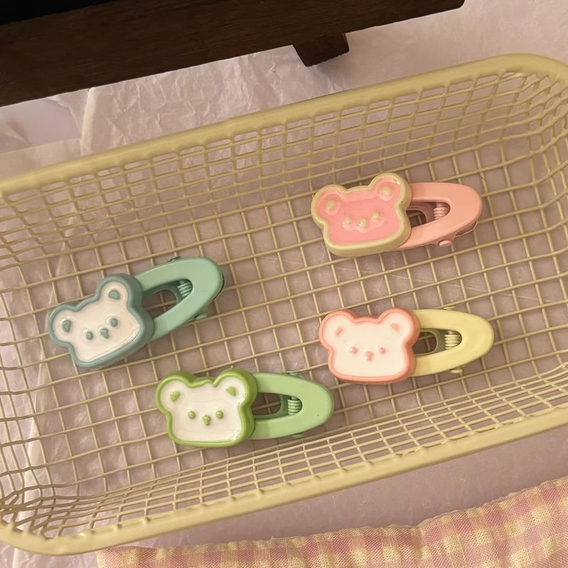 Cremefarbener Teddybär, oval, Cartoon, süß, weich, niedlich, für Mädchen, Entenschnabel, Haarschmuck, Clips, neuer Stil_voghion.com