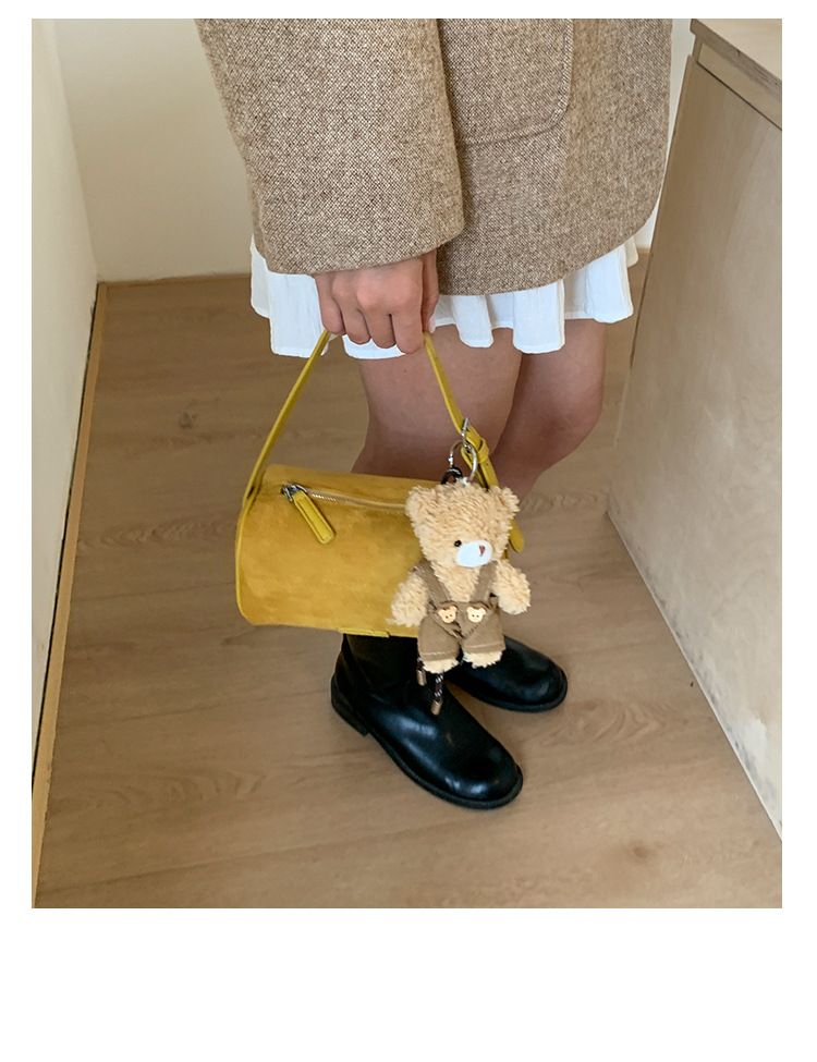 Borsa a tracolla singola da donna, in morbida pelle scamosciata, casual, alla moda, autunno inverno, con secchiello e cilindro_voghion.com