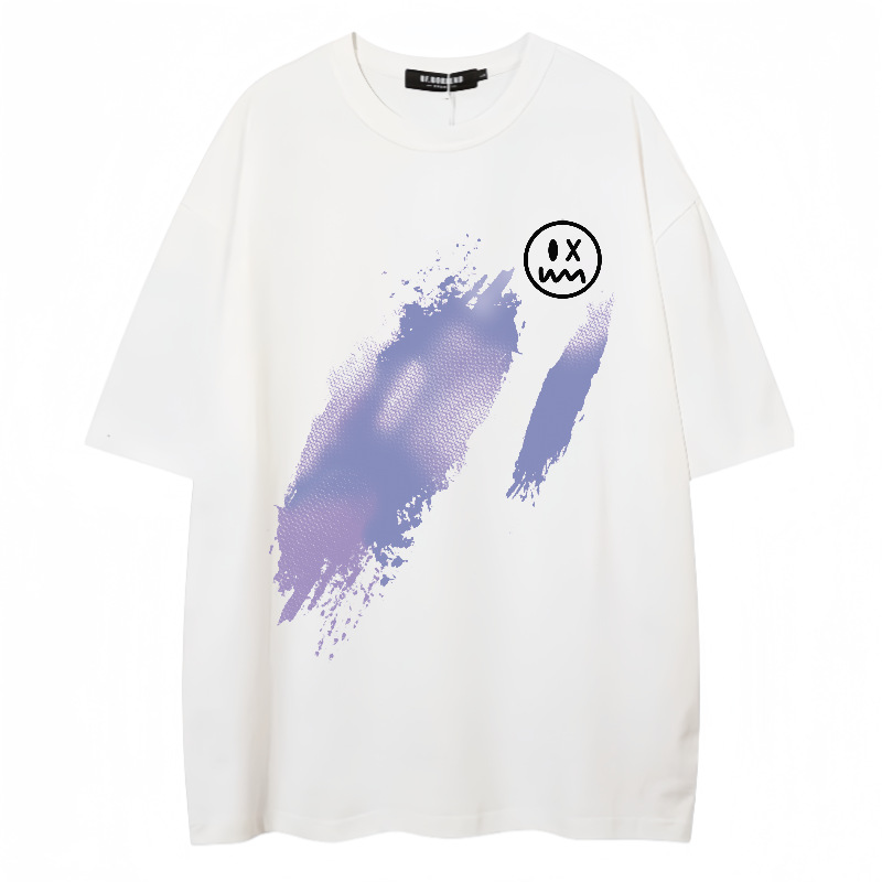 2024 Neue trendige Marke Einfaches, lockeres, kurzärmeliges T-Shirt für Männer mit lächelndem Gesicht, bedruckt, für Paare, vielseitig einsetzbar, komplett aus Baumwolle_voghion.com