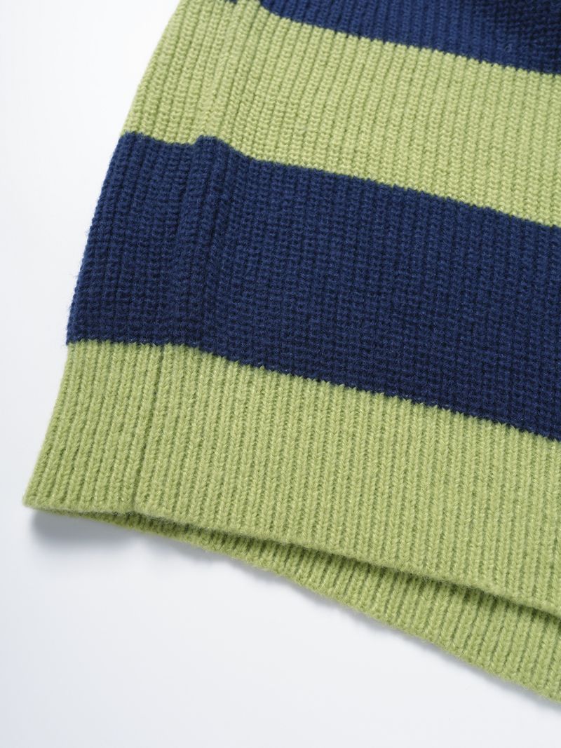 Men's Relaxed Fit Striped Sweater – Oversized Crewneck Knit Pullover With Colorblock Design, Machine Washable & Stretch Comfort_voghion.com