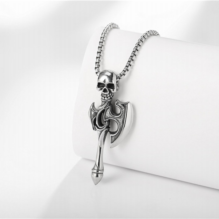 Fashion Men Skull Tomahawk Necklace Stainless Steel Punk Pendant Hip Hop Necklaces for Men Punk Jewelry Party Anniversary Gift_voghion.com