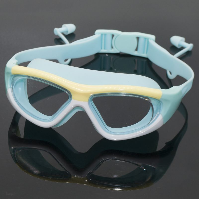 Gafas de natación antivaho con montura grande y tapones para los oídos para niños y niñas_voghion.com