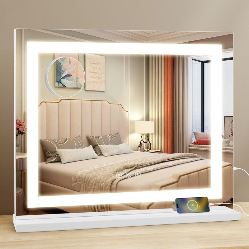 Hollywood Large Makeup Mirror Vanity Mirror Dimmable LED 3 Color Light 58*46cm_voghion.com