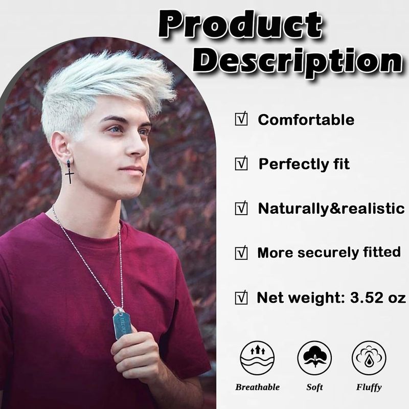 Men's Short Straight Synthetic Wig - White Side Parted Hairpiece (Fashionable Full Cap Heat Resistant Natural Look)_voghion.com