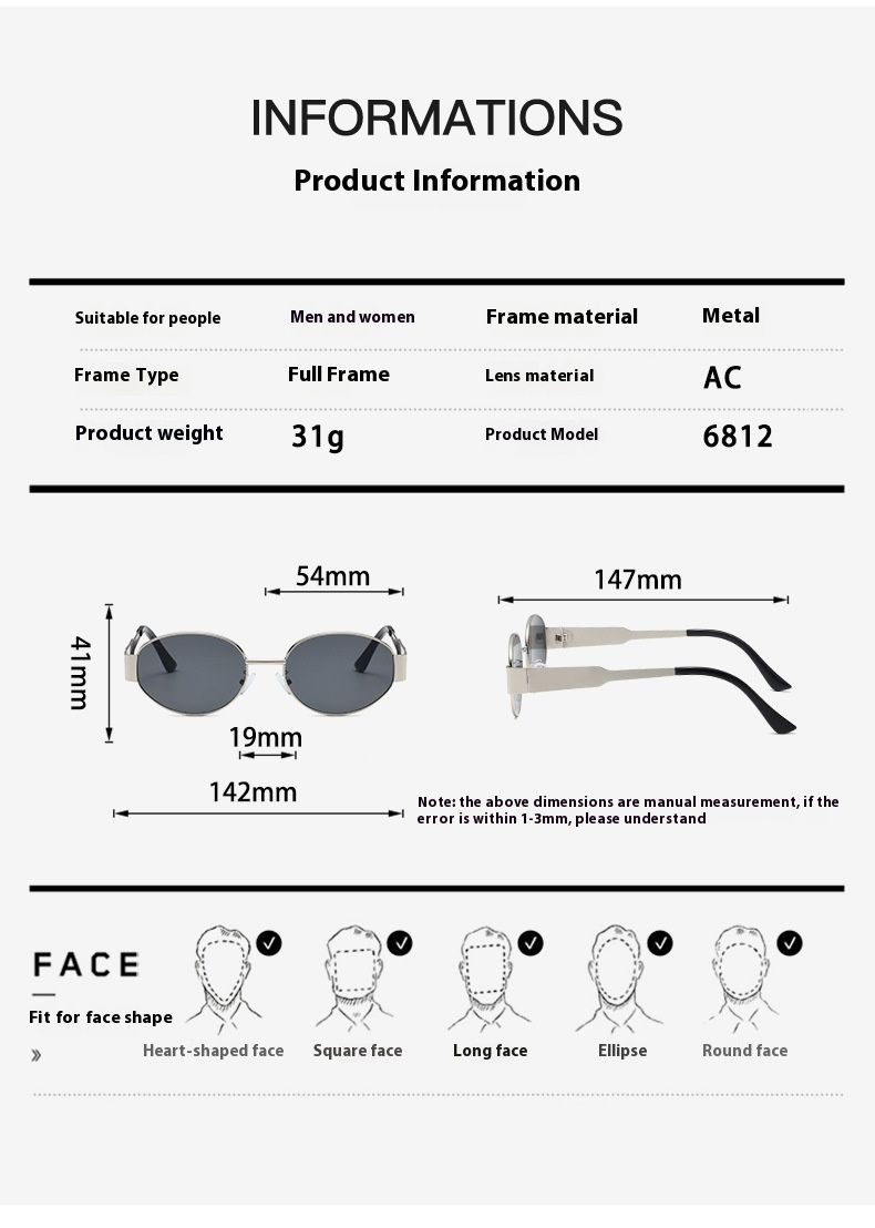 Retro New Small Frame Fashion Sunglasses Hong Kong Style Wear and Match Travel Sunglasses Full Frame Casual Elliptical Frame Glasses_voghion.com