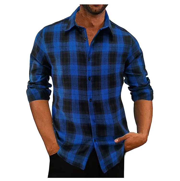 Frühling Herbst Neue Flanell Langarm Kariertes Hemd Männer Casual Lose Einreiher Revers Hemd Männlich Kostenloser Versand Artikel Für männer_voghion.com