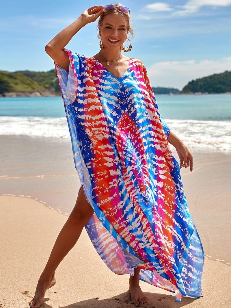 Strandkleid aus 100 % Baumwolle für Damen – Sonnenshirt mit Boho-Print, locker sitzende Bademode, Langarm-Tunika für den Urlaub am Pool_voghion.com