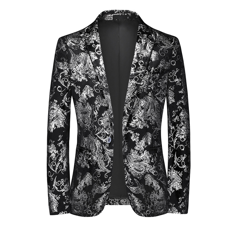 2024 New Men's Casual Spring and Autumn Fashion Gold Stamping Slim Fit Long sleeved Single breasted Suit_voghion.com