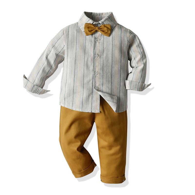 Abbigliamento per bambini Completo da ragazzo, camicia a righe e pantaloni lunghi per ragazzi_voghion.com
