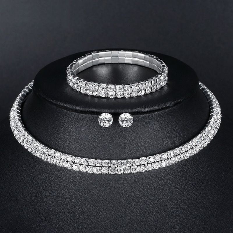 Luxus Kristall Braut Bijouen Set Strass Hochzäitskleed Banquet Zirkon Kette Halskette Ouerréng Sets Damen Accessoiren_voghion.com