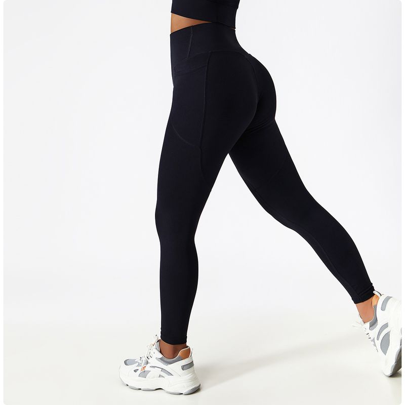 Vêtements pour femmes Pantalon de yoga respirant taille haute pour levage des hanches Portez un pantalon de sport serré avec poche, un pantalon de fitness à séchage rapide_voghion.com